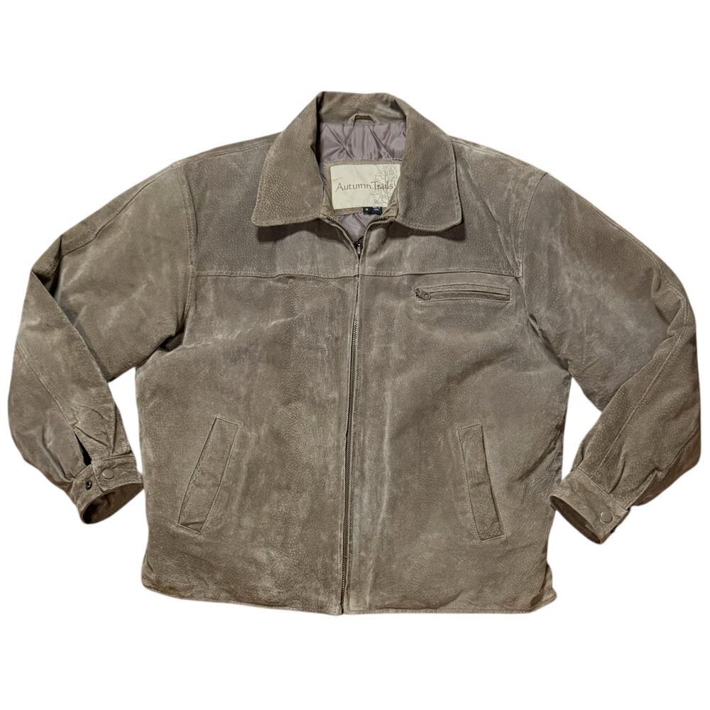 Vintage Y2K Autumn Trails Suede Jacket Mens Tan Leather Bomber Sz M OVERSIZED